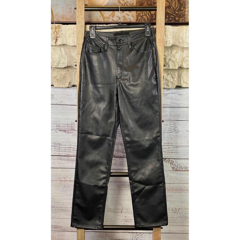 Joes Jeans The Honor Black Faux Leather High Rise Vintage Straight Pants Size 26